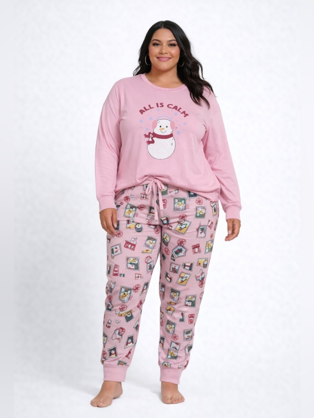 Magical Season Christmas Pajama Set Pink Snowman Women L NWT